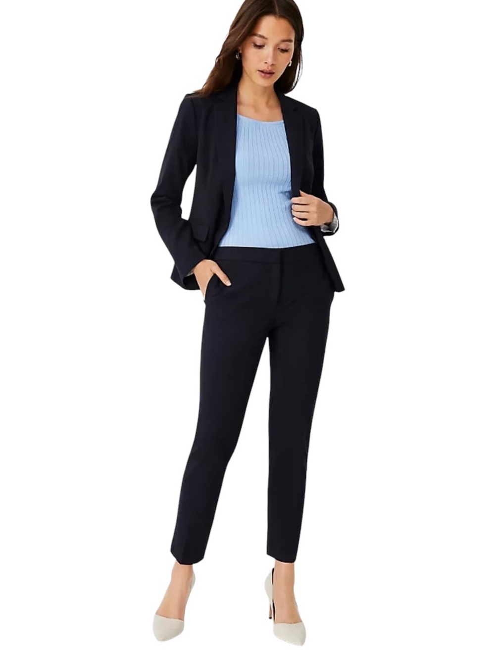 NWT Ann Taylor the Ankle Navy slim Trousers pant seasonless stretch size 8p